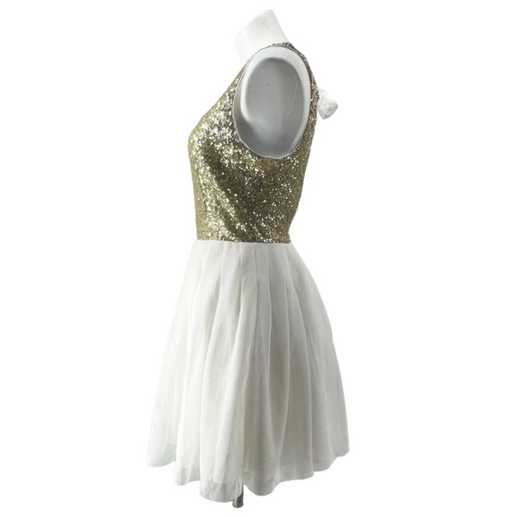 B. Darlin Gold Sequin White Tulle Knee Length Key Hole Back Dress Size 6 - Picture 3 of 9